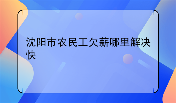 沈阳市农民工欠薪哪里解决快