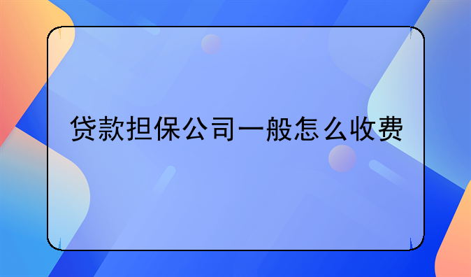贷款担保公司一般怎么收费