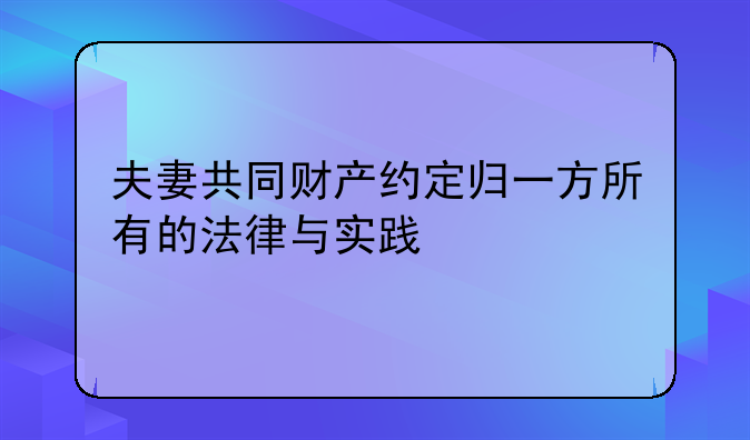 夫妻共同财产约定归一方所有的法律与实践