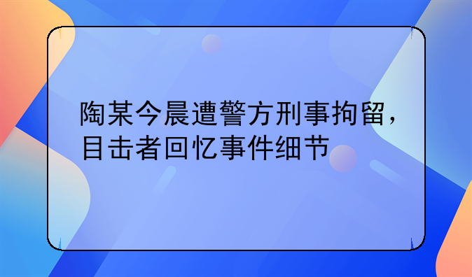 陶某今晨遭警方刑事拘留，目击者回忆事件细节
