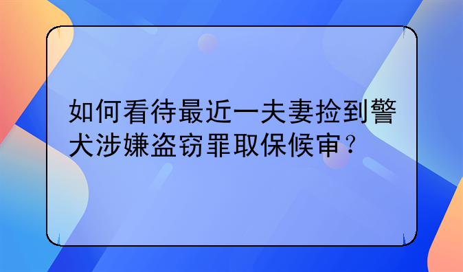 如何看待最近一夫妻捡到警犬涉嫌盗窃罪取保候审？